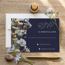 RSVP mariage moderne floral marine