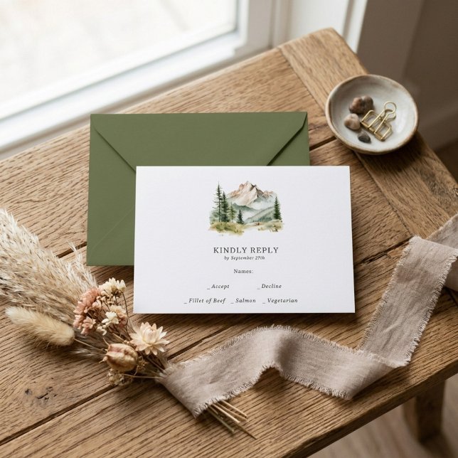 RSVP Mariage Montagnard Aquarelle Rustique (Créateur téléchargé)