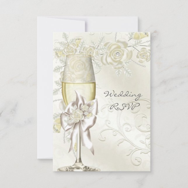 RSVP Mariage Or Crème Perle Floral Roses (Devant)