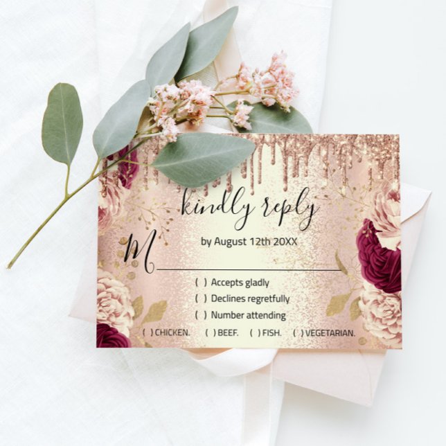 RSVP Mariage Pailleté Rose Doré Dégoulinant Bourgo (Créateur téléchargé)