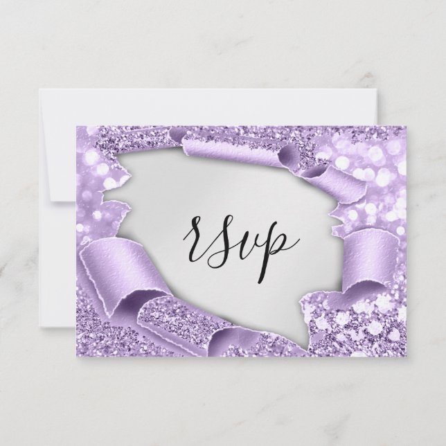 RSVP Mariage Paillettes Bride Violet Argent Élégan (Dos)
