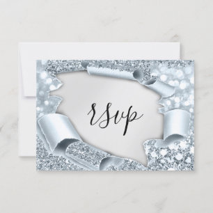 RSVP Mariage Paillettes Grises Argentées Bleu