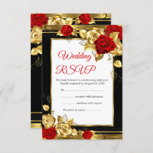 RSVP Mariage Red Gold Roses Black Gold Photo