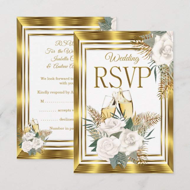 RSVP Mariage Rose Blanche Dorée Champagne Or (Devant / Derrière)