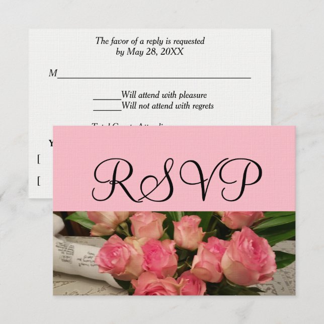 RSVP Mariage Rose Bouquet Argent (Devant / Derrière)