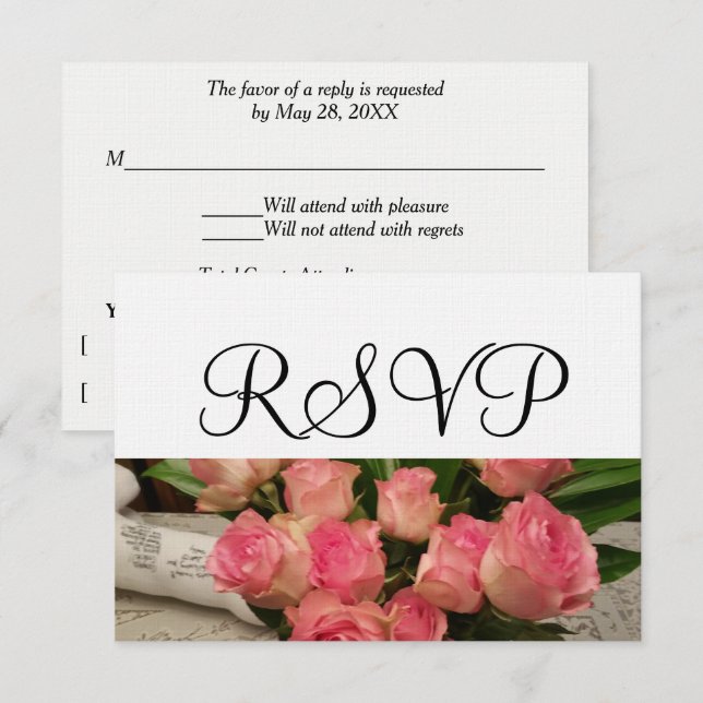 RSVP Mariage Rose Bouquet Blanc (Devant / Derrière)