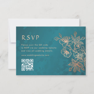 RSVP Mariage Rose Doré Floral Sarcelle
