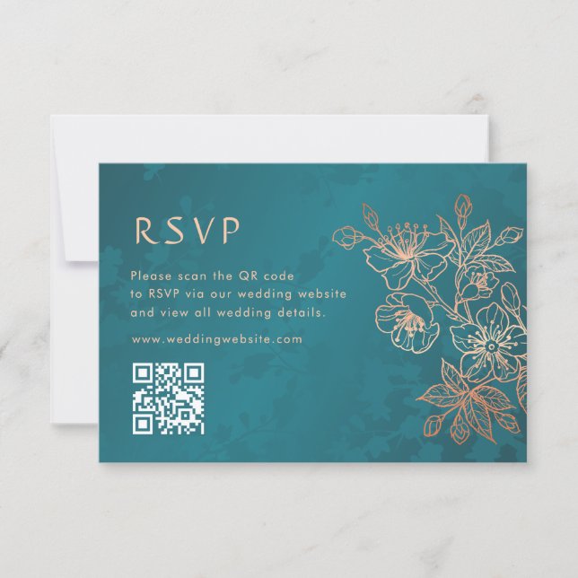 RSVP Mariage Rose Doré Floral Sarcelle (Devant)