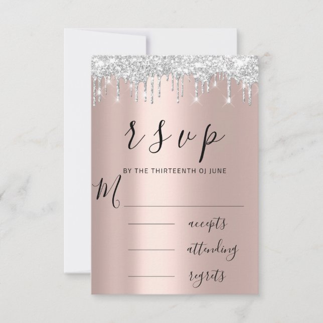 RSVP Mariage Rose Noir Blanc Gouttes Argentées (Devant)