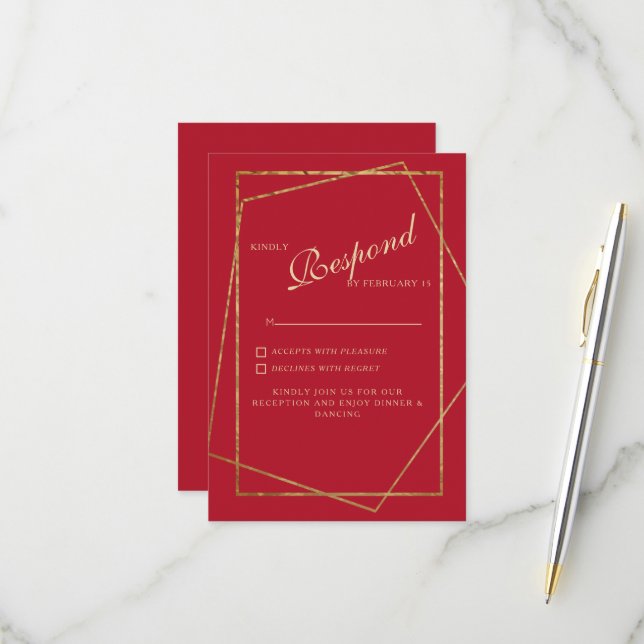 RSVP Mariage Rouge & Or (Devant/Arrière en situation)