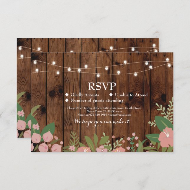 RSVP Mariage Rustic Wood Floral Cartes Invitations (Devant / Derrière)