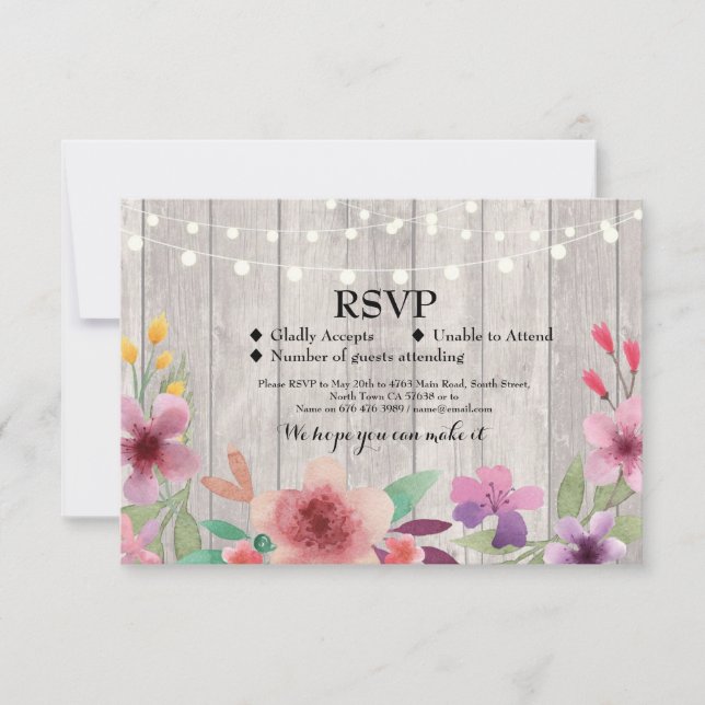 RSVP Mariage Rustic Wood Floral Cartes Invitations (Devant)