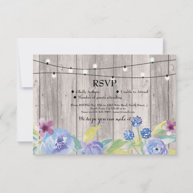 RSVP Mariage Rustic Wood Floral Cartes Invitations (Devant)