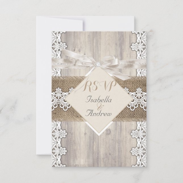 RSVP Mariage Rustique Beige Blanc Dentelle Bois AB (Devant)