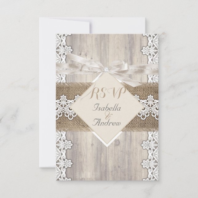 RSVP Mariage Rustique Beige Blanc Lace Bois AB (Devant)