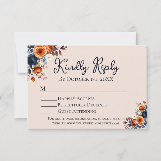 RSVP Mariage Rustique Orange Brûlé + Bleu (Devant)