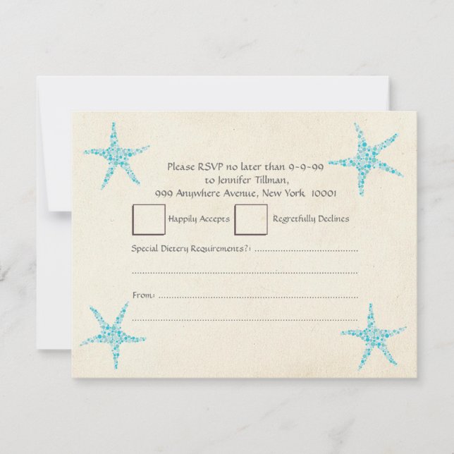 RSVP Mariage Turquoise Aqua Étoile de Mer (Devant)