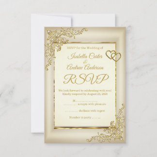 RSVP Mariage Vintage Crème Beige Or Cœur Perle