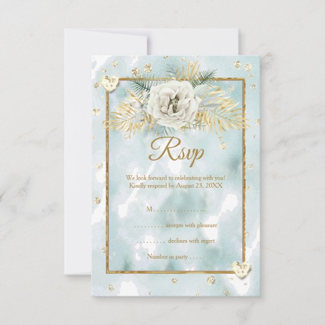 RSVP Menthe Sarcelle Or marbre Rose Floral (Devant)