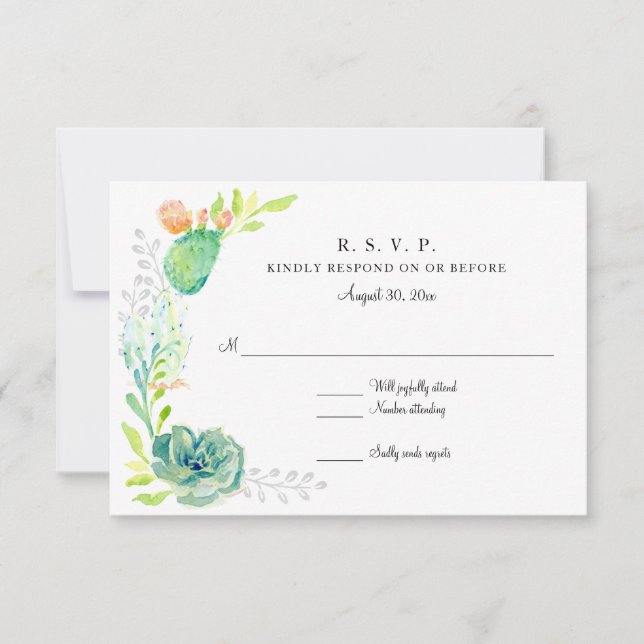 RSVP Moderne Aquarelle Simple Désert Cactus Floral (Devant)