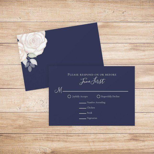 RSVP Moderne Élégant Minimaliste Floral Navy Bleu (Créateur téléchargé)