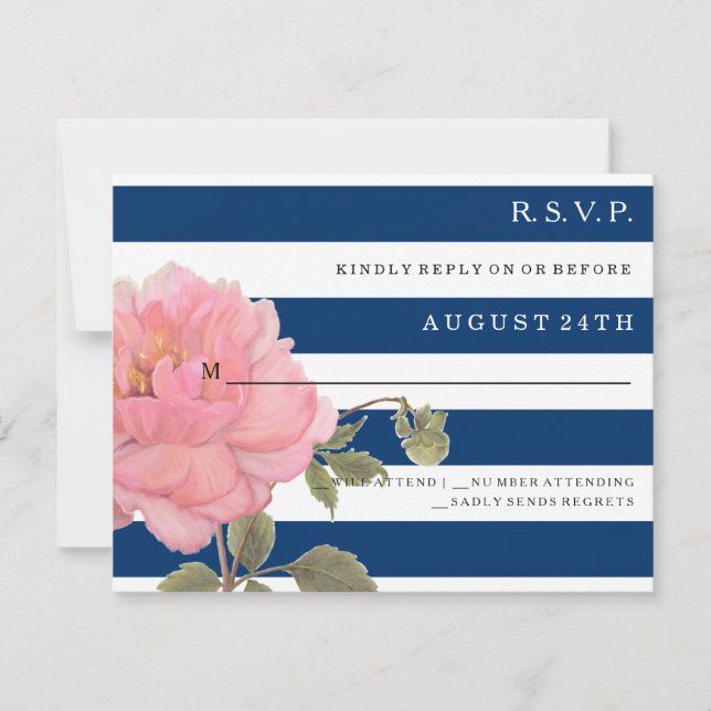 RSVP MODERNE Marine Bleu Stripes rose Peony Flower (Devant)