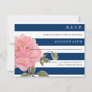 RSVP MODERNE Marine Bleu Stripes rose Peony Flower