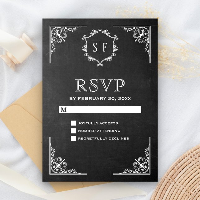 RSVP Monogramme Orné Tableau Noir (Créateur téléchargé)