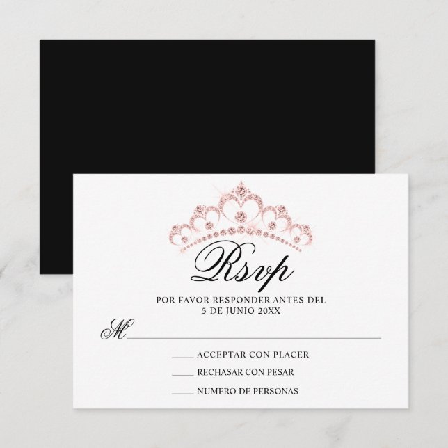 RSVP noir blanc rose espagnol Quinceañera (Devant / Derrière)