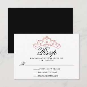 RSVP noir blanc rose espagnol Quinceañera Quince