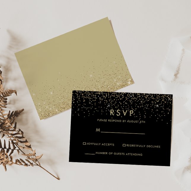 RSVP noir élégant avec paillettes dorées (Créateur téléchargé)