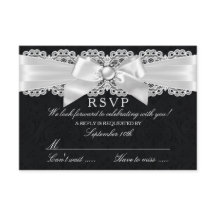 RSVP noir et blanc damassé et noeud en perle