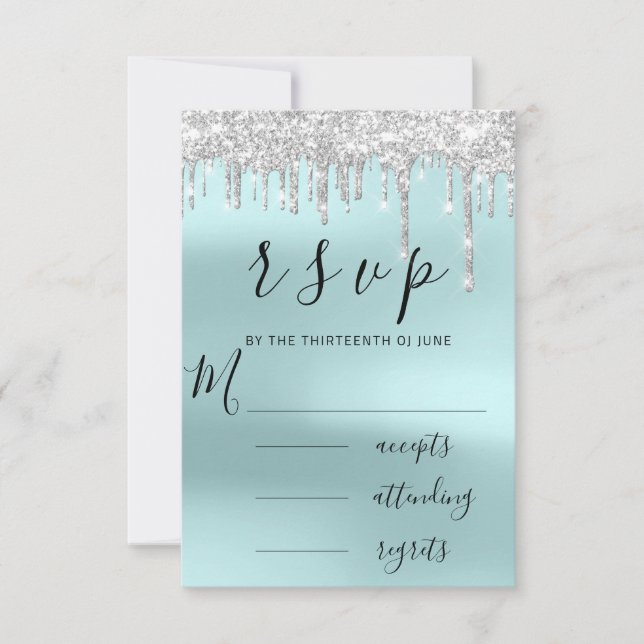 RSVP Noir Gris Argent Aqua Gouttes Mariage (Devant)