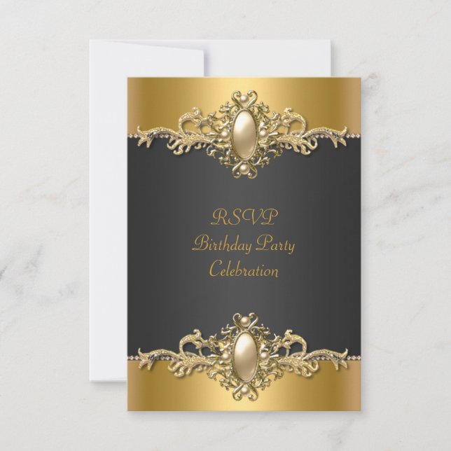 RSVP Or Noir Élégant Anniversaire Perle (Devant)