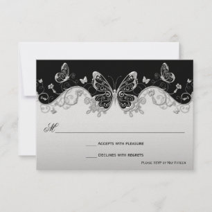 RSVP Papillon Tourbillons Noir Argenté Orné Vintag