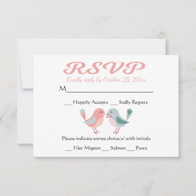 RSVP Pink & Blue Lovebirds Wedding Party (Devant)