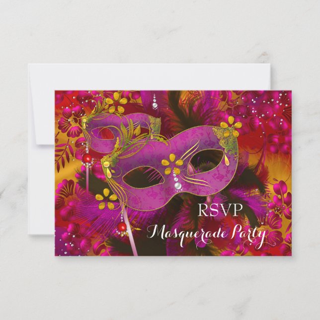 RSVP Pink Gold Floral Masquerade Party (Devant)