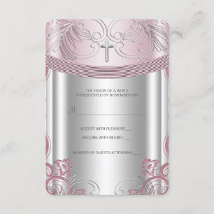 RSVP pour le baptême de bébé fille argent et rose