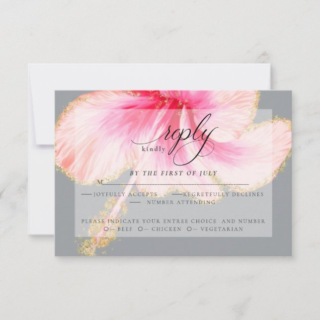 RSVP pour mariage | Aquarelle rose Hibiscus (Devant)
