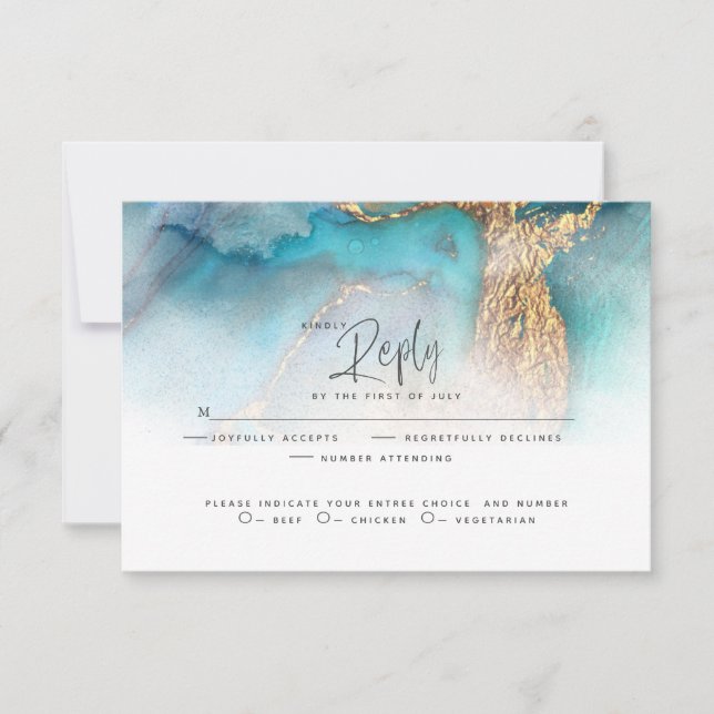 RSVP pour mariage | Encre Abstraite Turquoise et o (Devant)