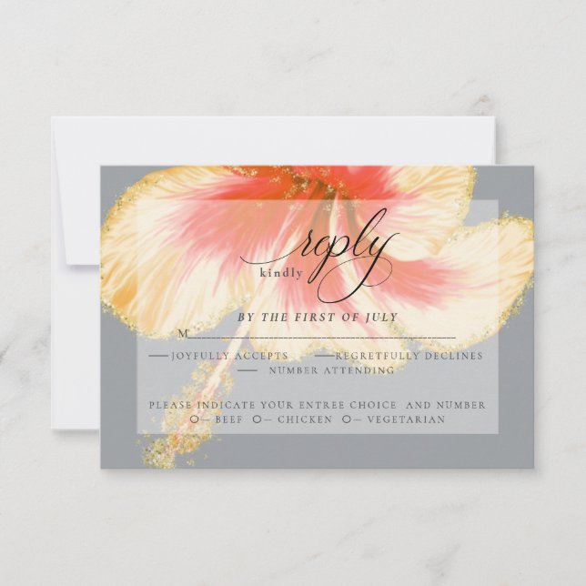 RSVP pour mariage | Fleur Hibiscus à l'eau écarlat (Devant)