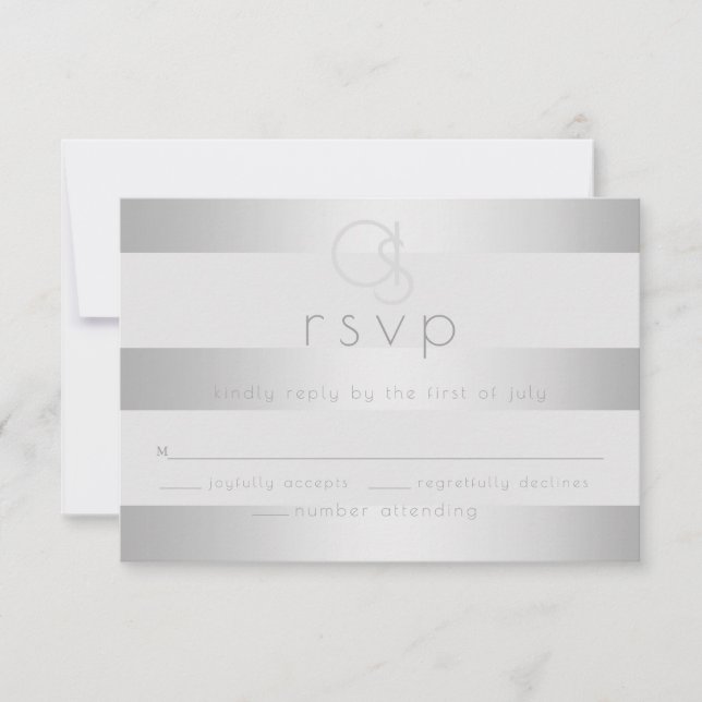 RSVP pour mariage | Monogramme à rayures argentées (Devant)