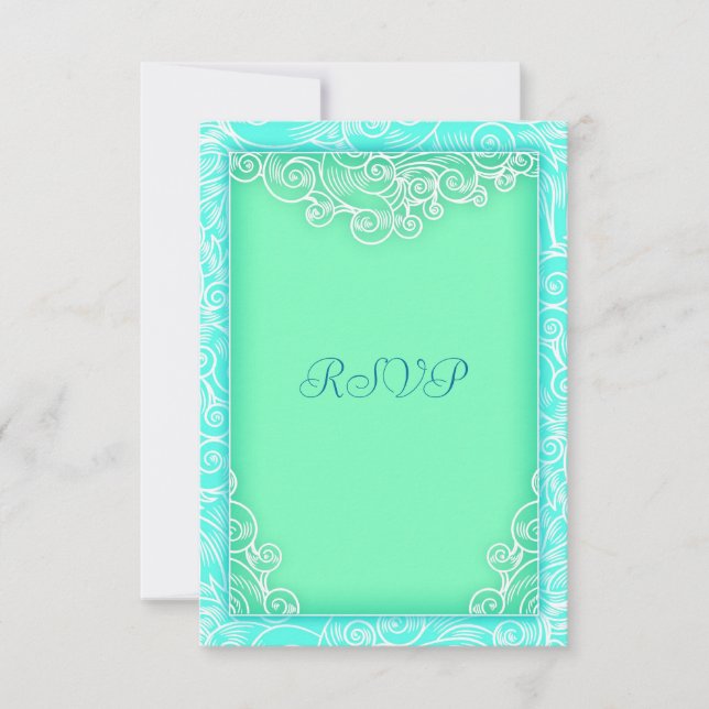 RSVP pour un mariage sur la plage avec une vague v (Devant)