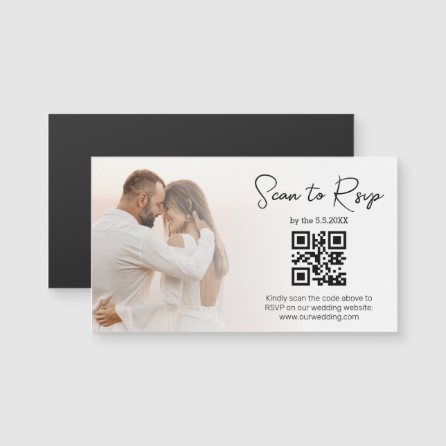 rsvp qr code minimaliste mariage photo aimant (Devant / Derrière)