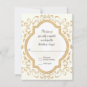 RSVP Quatrefoil Frame Script Swirl Gold Parties sc