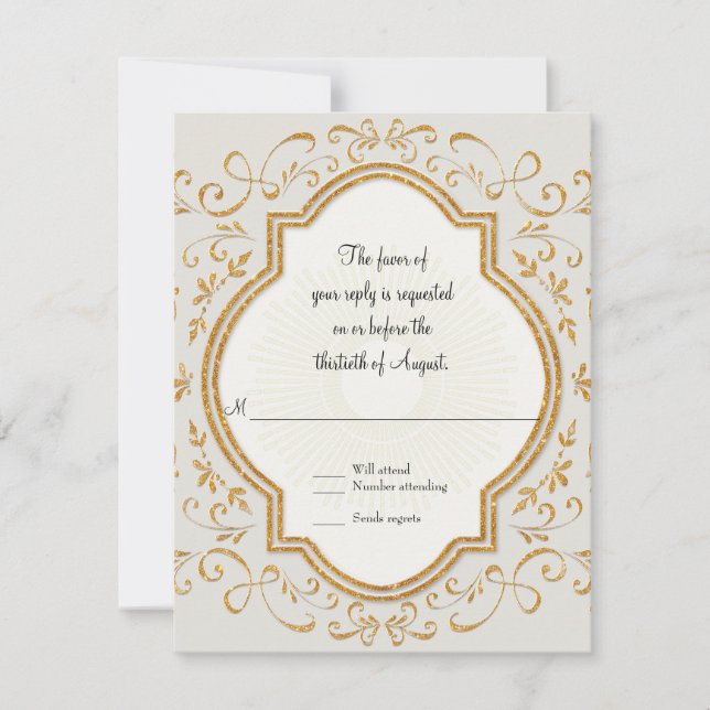 RSVP Quatrefoil Frame Script Swirl Gold Parties sc (Devant)