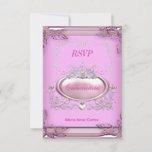 RSVP Quinceañera 15e anniversaire Pink White Silve