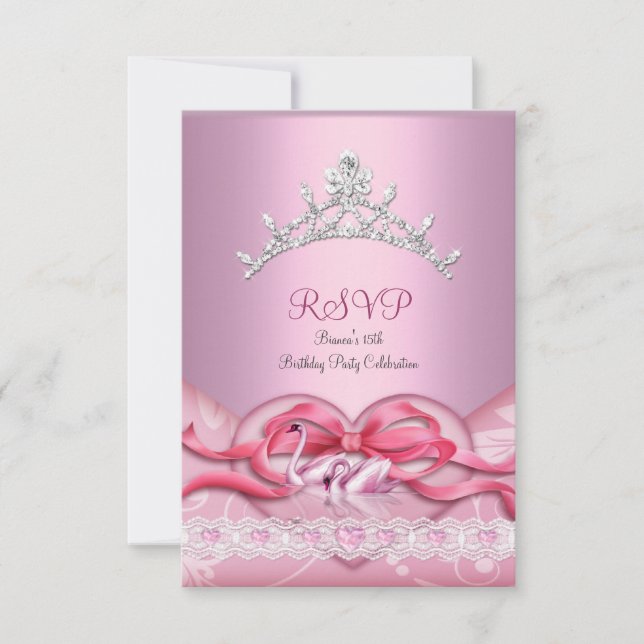 RSVP Quinceanera cygnes roses blancs Tiara Coeur (Devant)