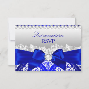 RSVP Quinceanera Nœud Papillon en Damassé Bleu Roy