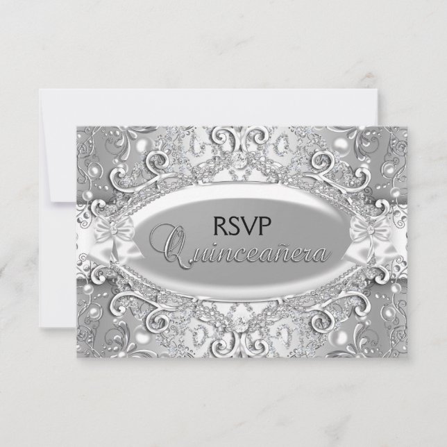 RSVP Quinceañera Perle Damassé Argent (Devant)